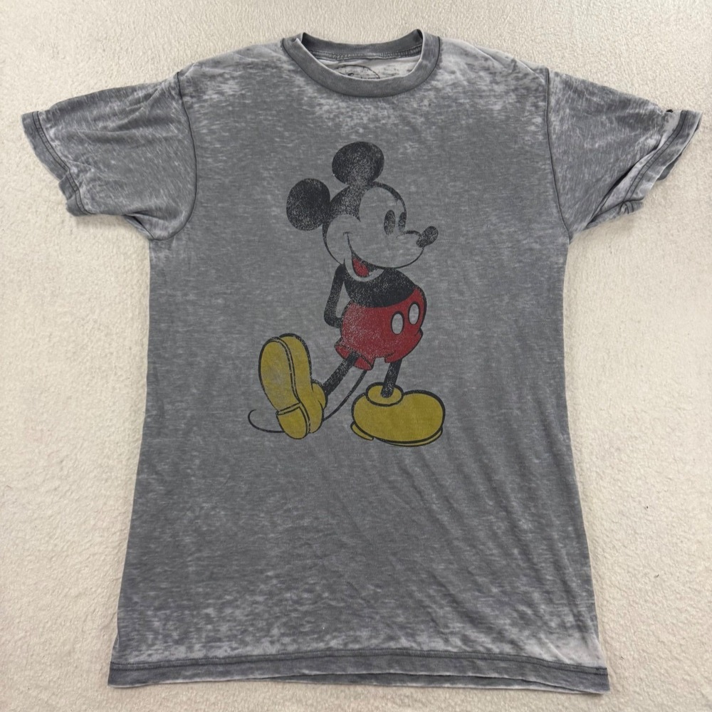 Disney Mickey Mouse T-Shirt Mens Small Gray Good Burnout Graphic Tee Soft Blend